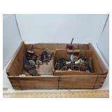 VINTAGE WOOD CRATE W/ VINTAGE MISC