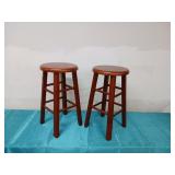 2 WOODEN STOOLS 24 X 13 SEAT ROTATES