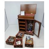 WOODEN JEWELRY CHEST / TABLE TOP W/ CONTENTS