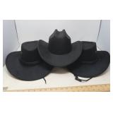 NEW 3 COWBOY HATS - BLACK