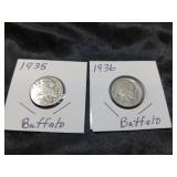 ANTIQUE COINS LOT / BUFFALO NICKELS / 2 COINS