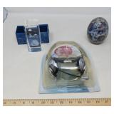 GLASS PAPERWEIGHT, CERAMIC EGG, NEW HEADPHONES