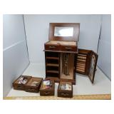 WOODEN JEWELRY ARMOIRE STYLE CHEST W/ CONTENTS