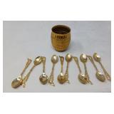 SET OF 10 GOLD PLATED CAMEL TEA SPOONS IN BARREL