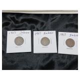 VINTAGE U S COINS / INDIAN HEAD PENNIES / 3 COINS