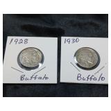 VINTAGE U S COINS LOT /  BUFFALO NICKELS / 2 COINS