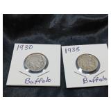 U S COINS LOT / 2 PCS / BUFFALO NICKELS