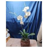 WOVEN BASKET W/ ARTIFICIAL ORCHID PLANT