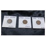 US COINS 3X 1905 INDIAN HEAD PENNIES