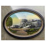 Antique Convex Glass U.S Capitol BLDG painting