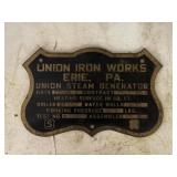 Union Iron Works Erie, PA. Metal Plate