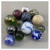 Vintage large Glass Marble Lot, 13 Marbles