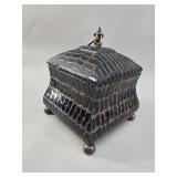 Faux Crocodile Leather Footed Square Wood Box