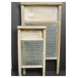 2X Vintage Glass & Wood Washboards w/ Advertising