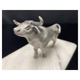 Pewter Bull on marble base, undersigned