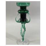 Blown Glass Green Candle Holder VTG