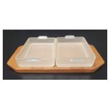 Danish Teak & Glass Condiment Snack Tray