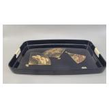 Japanese Black Lacquer Ware Serving Tray vtg