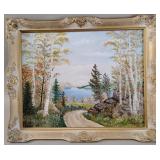 Fall Birch Forest Mountain Lake Landscape, Oil