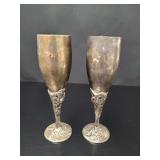 2 Elegance Silver Plated Champagne Flutes vtg