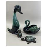 4 Blue Mountain Green & Black Drip Glaze Animals