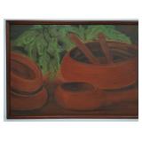 Patricia Maynard-Red Clay Bowls&Foliage Still Life