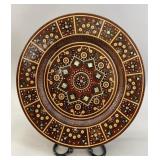 Ukrainian hand carved wooden plate with brass