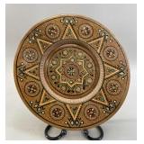 Ukrainian hand carved wooden plate with brass