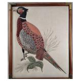 Shelley Winsor Embroidered Pheasant Panel Framed