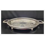Silver Plate Footed Repousse Tray w/Handles