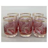 Set of 6 Red Hand Blown Art Shot glasses