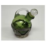 Antique Silverplated Small Ewer, Green Glass