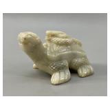 Chinese Laquered Carved Soapstone Turtle & Snake