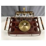 Art Deco Rolling Tantalus Caddy & Glassware Set