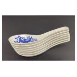Set of 7 Blue & White Phoenix Porcelain Spoons