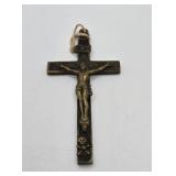 Antique Brass and Inlaid Wood Crucifix with S