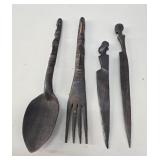 East African Hand-Carved Ebony Cutlery Set