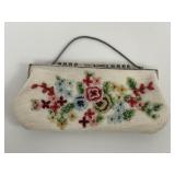 Vintage 1950s Hand-Beaded Floral Evening Clutch