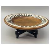 Spanish Hand-Turned Walnut Bowl with Shell Inlay