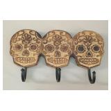 Triple Hand-Carved Sugar Skull Wall Rack