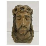Folk Art Carved Wood Head of Christ, c. 1950
