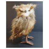 Artisan Mixed-Media Natural Fur & Feather Owl