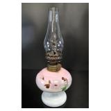 Hand-Painted Milk Glass Oil Lamp vtg