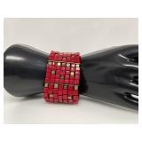 Modernist Red and Gold Tone Vintage Bracelet