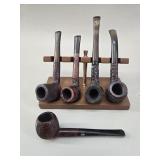 Five-Piece Estate Pipe Set with Wood & Brass Rack