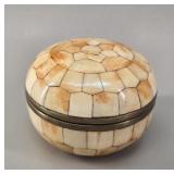Anglo-Indian Bone Mosaic Brass Trinket Box vtg