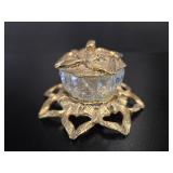 Gilt Metal & Cut Glass Trinket Box vtg