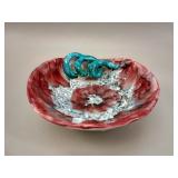 MCM Italian Ceramic Dimensional Teal Ring Bowl