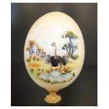 Hand-Painted Ostrich Egg on Gilt Pedestal Stand