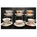 6 English Bone China Teacup & Saucer Collection